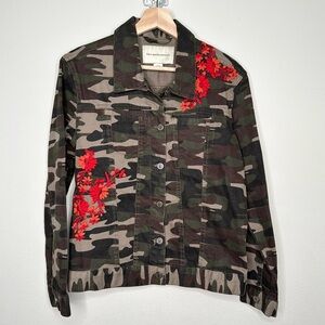 Anthropologie Pilcro and the Letterpress camo jacket with floral embroidery